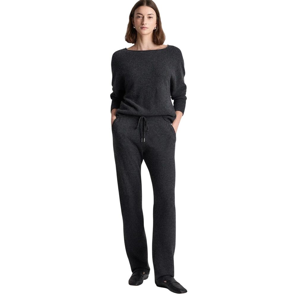 Quince Womens XL Charcoal Gray Mongolian Cashmere Straight Leg Pants Luxe Casual